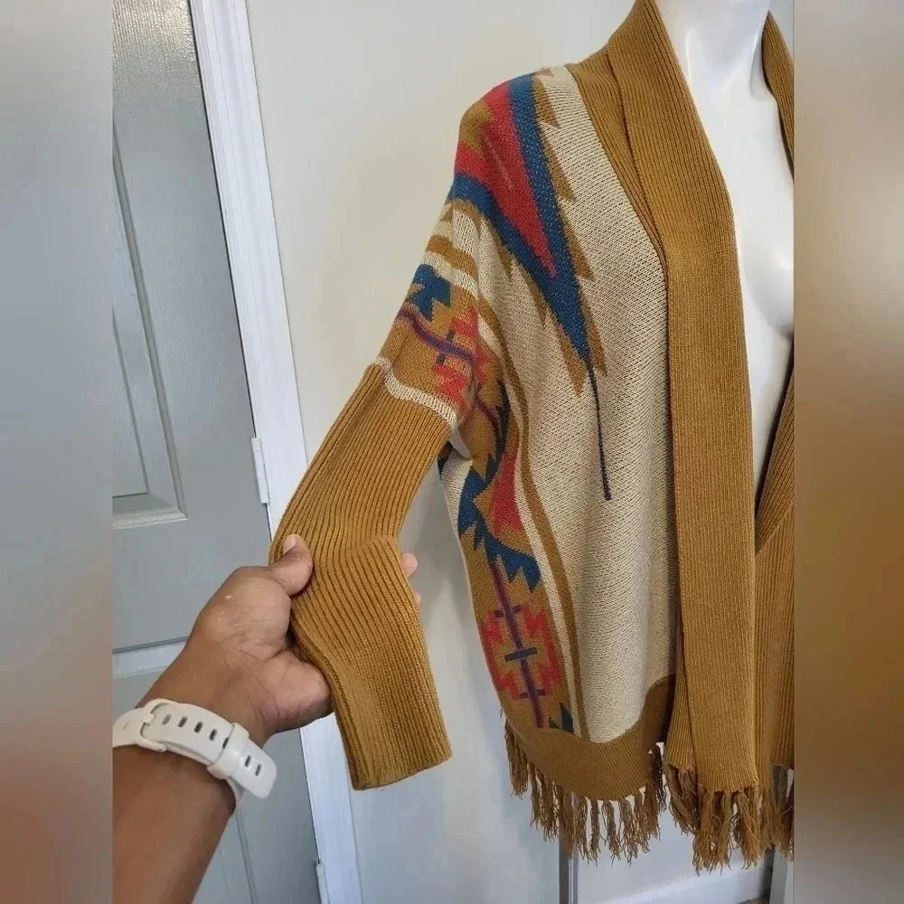 Urban Outfitters Ecote Aztec Open Front Fringe Details Sweater Cardigan(S) - Picture 7 of 12